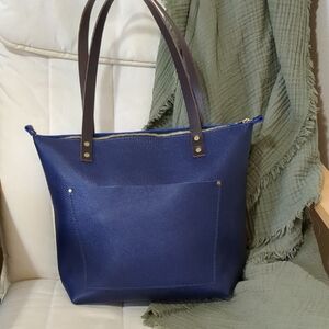 Portland Leather Goods Limited Edition Medium Zippered Tote Cobalt w/ Tandles